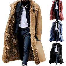 Mens Faux Fur Fleece Winter Overcoat