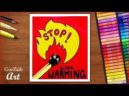 Stop Global Warming Save Earth Poster Chart Drawing With Oil