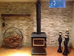 Rustic Basement With A Wood Stove Ideas