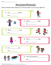 Kids can practice using possessive nouns (his, her, my, their) by coloring and writing the correct noun to complete each sentence with this cute our premium 1st grade english worksheets collection covers reading, writing, phonics, and grammar. Possessive Pronouns Worksheets