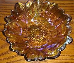 amber carnival glass round bowl shaped