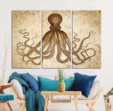 Large Sepia Octopus Wall Art Abstract