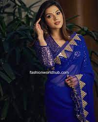 mehreen pirzadaa in a royal blue saree