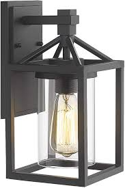 Zeyu Outdoor Wall Sconce Exterior Wall Lantern Light Fixture For Front Door Patio Black Finish With Clear Glass Shade Zy03 W Bk Amazon Com