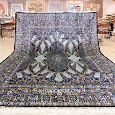 turkish carpet rug handmade blue silk