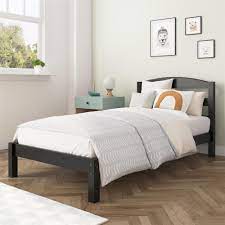 bed wood platform bed frame gray