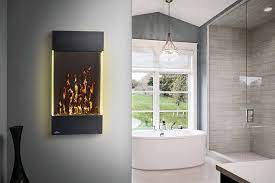 An Electric Fireplace In A Bathroom