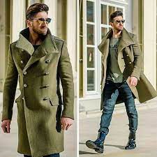 Men Green Trench Coat Winter Fashion