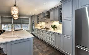 75 dark wood floor kitchen with gray