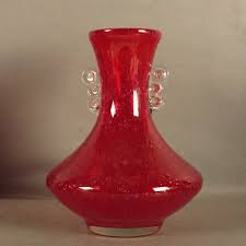 Vintage Red Glass Vase With Handle From