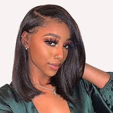 And if you want to try short haircuts, these 15+ black girls with short hair will help you for. Amazon Com Lace Front Short Bob Wigs For Black Women 14 Inch Brazilian Virgin Hair Straight Bob Wigs 150 Density Pre Plucked With Baby Hair 13x4 Inch Natural Black Human Hair Wigs Beauty