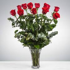dozen long stemmed red roses by