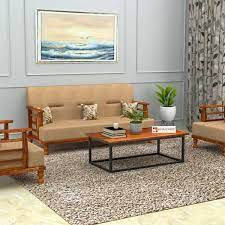 Solid Wood 5 Seater Wooden Sofa Set For