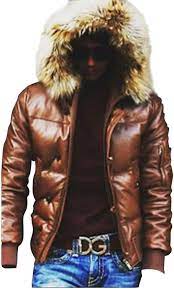 Genuine Leather Hooded Puffer Jacket ...