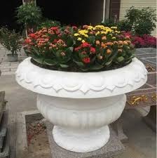 white cement round flower pot for home