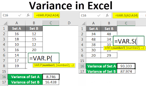 how to calculate variance in excel with