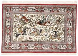 vine persian silk qum hunting rug 77865