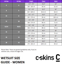 C Skins Wetsuit Size Chart Thewaveshack Com