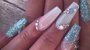Since acrylic nails are a combination of liquid monomer and powder polymer when applied to your nails and exposed to the air, they form a hard layer, so you're guaranteed to have cute and strong nails. Pastel Blue Luster Acrylic Nails Crystal Application Nails Not Polish Youtube