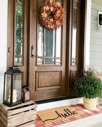 classic wood stained front door with