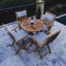 Royal Teak Collection P45wo 5 Piece Teak Patio Dining Set With 30 Inch Sailor Round Folding Table Sailor Folding Arm Chairs