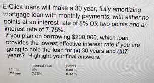 Solved E Click Loans Will Make A 30 Year Fully Amortizin