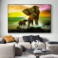 Elephant Family Animal Art Canvas