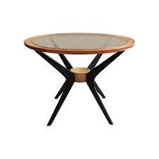 Midcentury Round Wood Side Table With