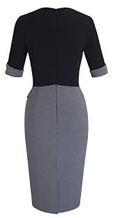 Homeyee Womens Elegant Chic V Neck Roll Up Sleeve Patchwork Formal Office Lady Dress B364