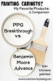 You'll also need to decide if you should spray paint or brush paint your cabinets. Painting Cabinets Benjamin Moore Advance Vs Ppg Breakthrough Evolution Of Style