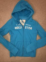 Details About Hollister Graphic Zip Up Blue Cotton Hooded