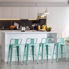 But deciding whether or not you want a kitchen island is not the only difficult part. Amazon Com Apeaka 24 Inch Metal Bar Stools Set Of 4 Counter Height Stools With Backs Low Back Bar Chairs For Indoor Outdoor Distressed Green Blue Kitchen Dining