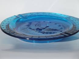 Huge Vintage Blue Glass Ashtray L E