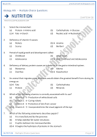 nutrition mcqs biology 9th notes