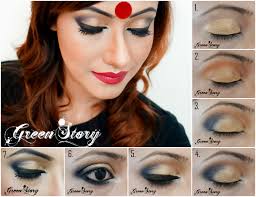 gold and blue eyes for boishakhi makeup