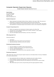 Remarkable Sample Resume Format For Computer Operator With