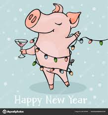 New 2019 Chinese Year Of The Pig Postcard With Funny Pig