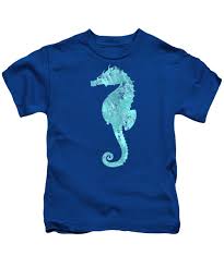 Vibrant Blue Seahorse Beach House Coastal Art Kids T Shirt