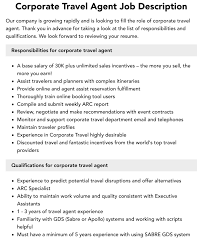 corporate travel agent job description