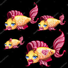 cute yellow fish with lips bow and blue