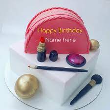 birthday cake with makeup kit for wife