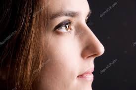 beautiful woman face side view stock