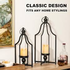 Glitzhome Set Of 2 Modern Farmhouse Black Metal Lantern