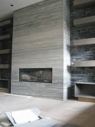 Modern Tile Fireplace With Floor To Ceiling Shelves On Both