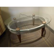Oval Glass Coffee Table W Metal Frame