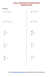 Quotient Rule Of Exponents Worksheets