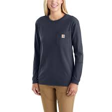 Carhartt Womens 2x Large Navy Cotton Workwear Pocket Long Sleeve T Shirt