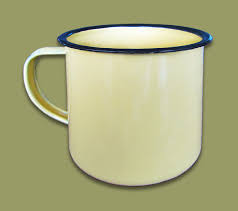 cup of coffee with an enamel tin mug