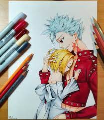 Drawing of Ban and Elaine from seven deadly sins I did a while ago :3 :  rAnimeART