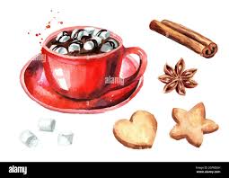 Red Cup de chocolat chaud avec guimauve, bâton de cannelle et anis étoilé  et biscuits de Noël. Aquarelle dessin à la main illustration isolée sur whi  Photo Stock - Alamy